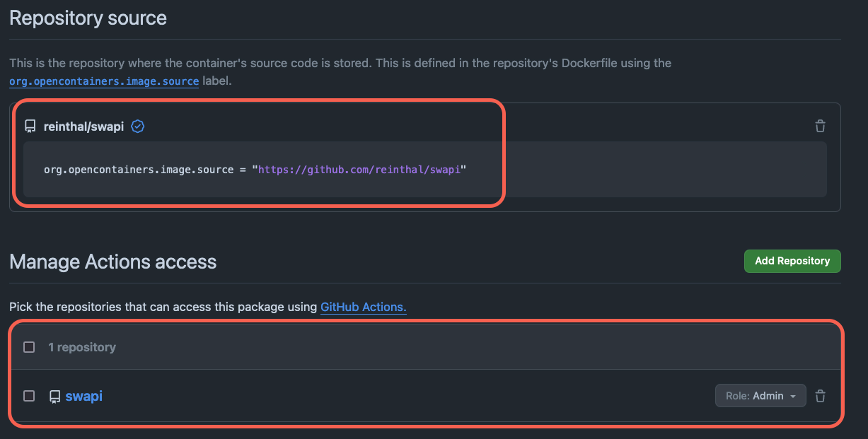 Configure your repo to be associated with this package. Make the repo administrator to enable pushing from github action